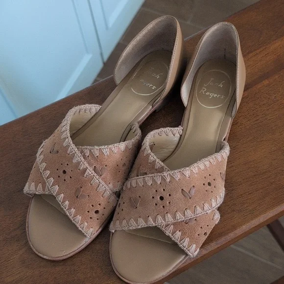 Jack Rogers Lindsey Tan Cut Out Suede Women's Flats Suze 38 - Picture 4 of 8